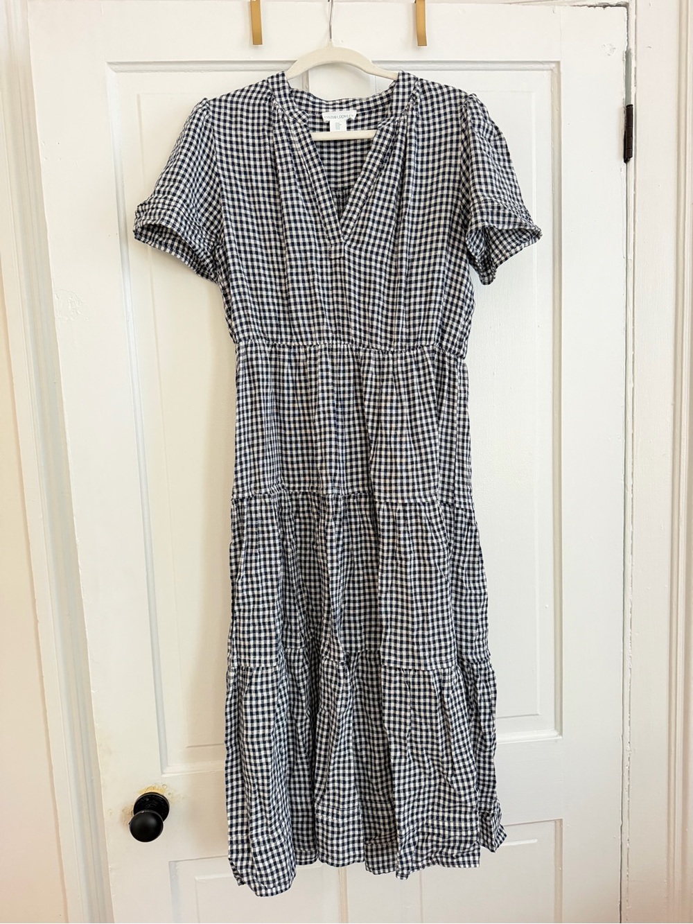 Cynthia Rowley Navy & White Gingham Tiered Midi Dress